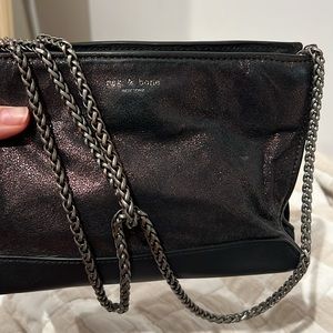 Black Gray Sparkle Leather Chain Cross Body Rag & Bone Going Out Purse